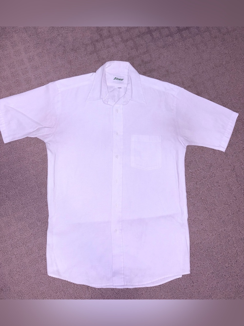 White Men's Short-Sleeve Button-Up Dress Shirt, Work Uniform, Used, Sobeys Brand